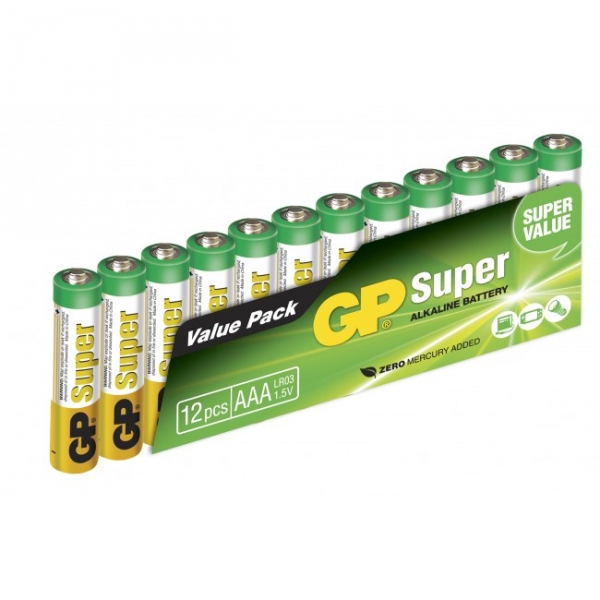 Blockbatterie Alkaline 12 x AAA / LR03 SUPER - 1,5V - GP Battery