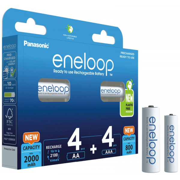 Wiederaufladbare batterien MIX 4 x R6/AA + 4 x R03/AAA Panasonic Eneloop (Blister)