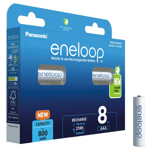 Panasonic Eneloop R03 / AAA 800mAh x 8 wiederaufladbare batterien (blister)