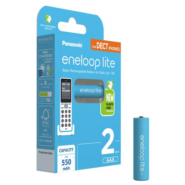 Panasonic Eneloop Lite DECT NEW R03 AAA 550mAh x 2 wiederaufladbare batterien (blister)