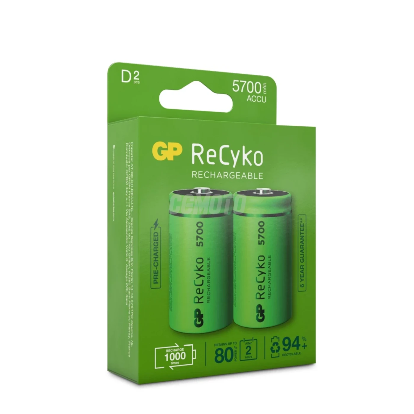 2 wiederaufladbare NIMH-Batterien D 1,2 V Recyko 5700 mAh