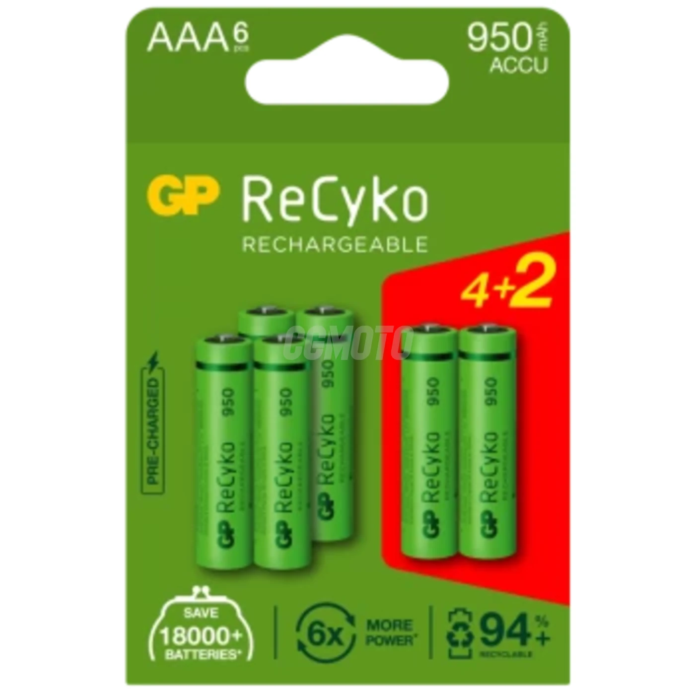 6 wiederaufladbare NIMH-Batterien AAA 1,2 V Recyko 950 mAh