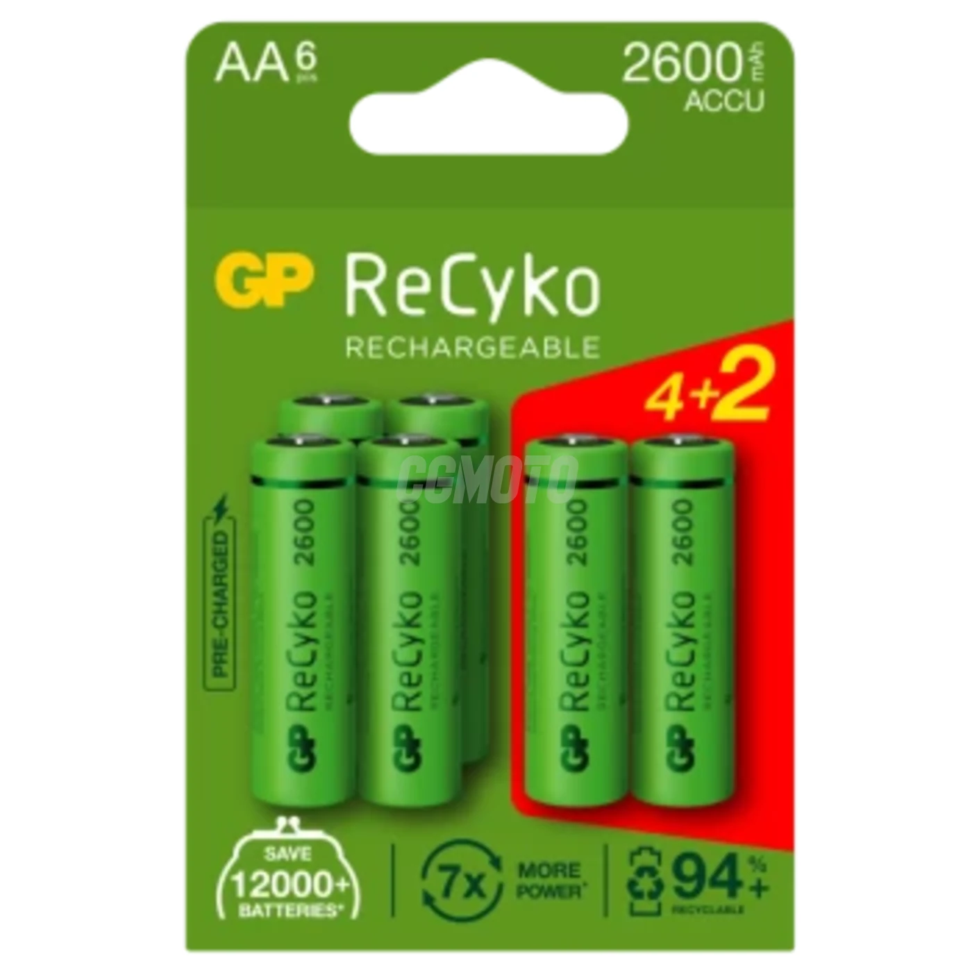 Blister mit 6 Batterien wiederaufladbar Recyko+ AA 2600mAh