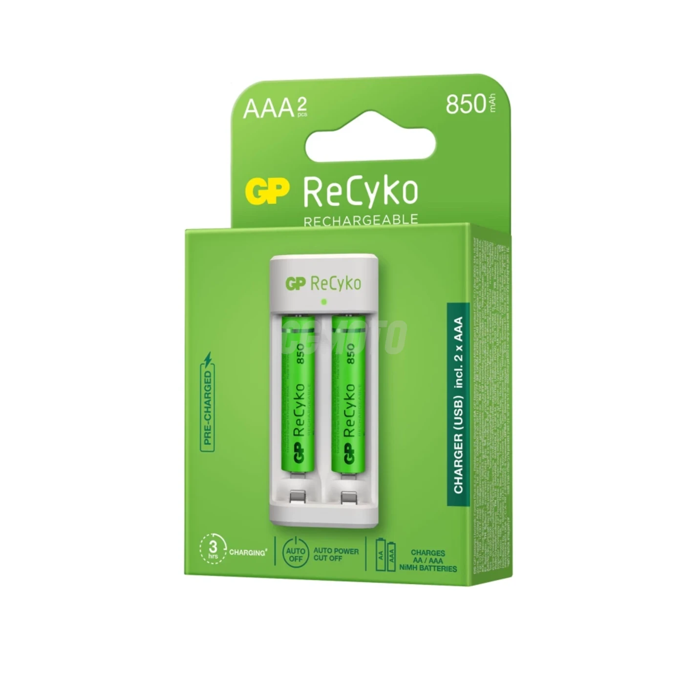 Standard-Ladegerät GP E211 + 2 NiMH-Akkus AAA 850 mAh