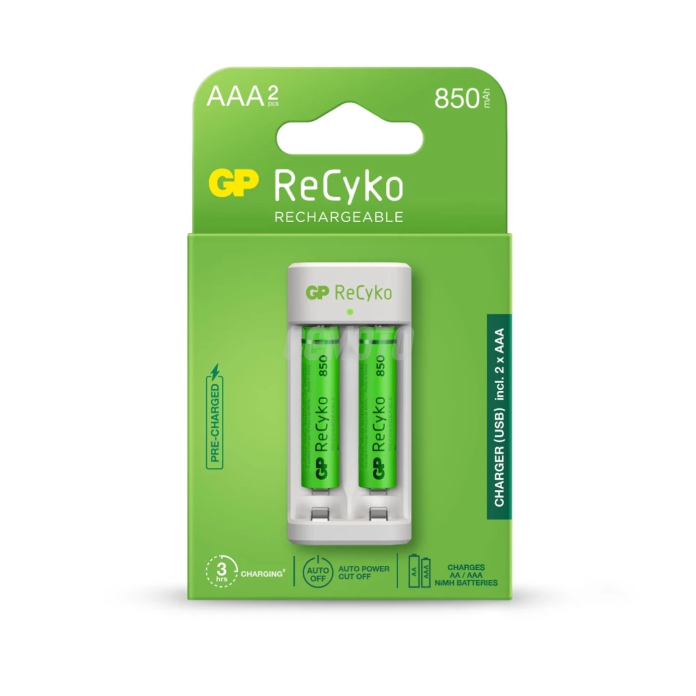 Standard-Ladegerät GP E211 + 2 NiMH-Akkus AAA 850 mAh
