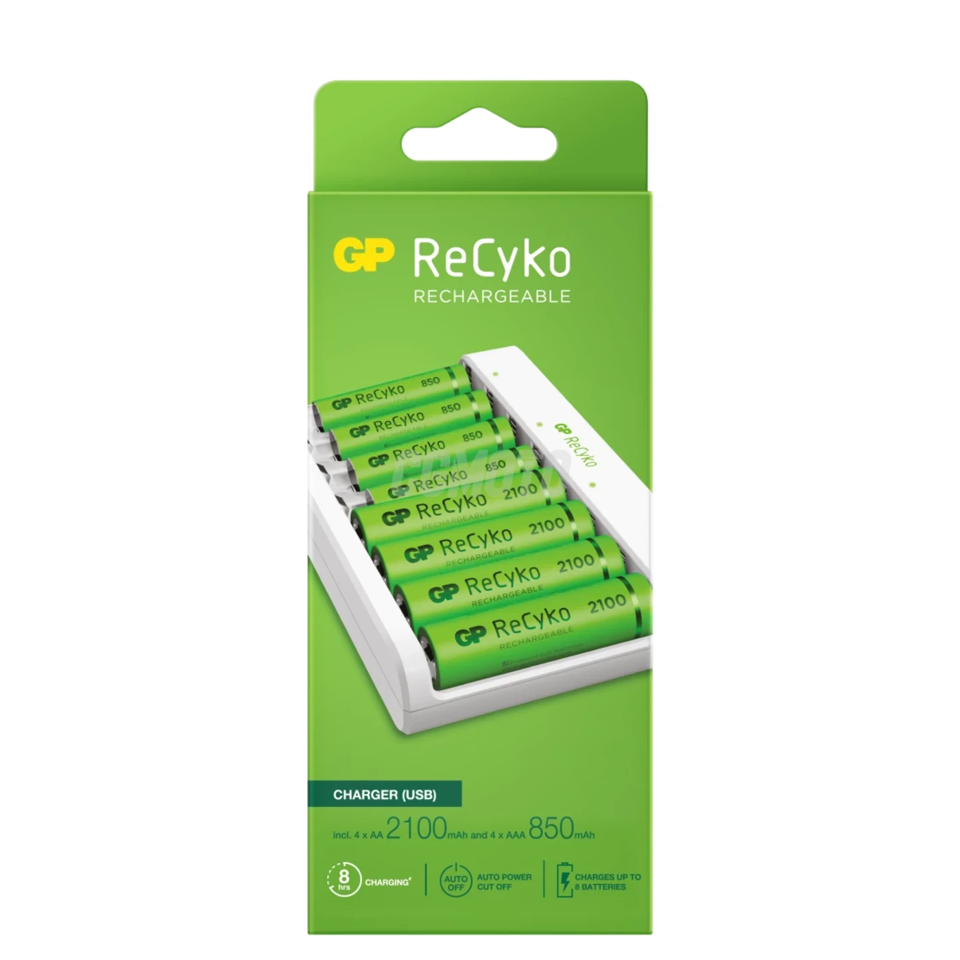 Standard-Ladegerät GP E811 + 8 NiMH-Akkus 4xAA 2100mAh + 4xAAA 850mah