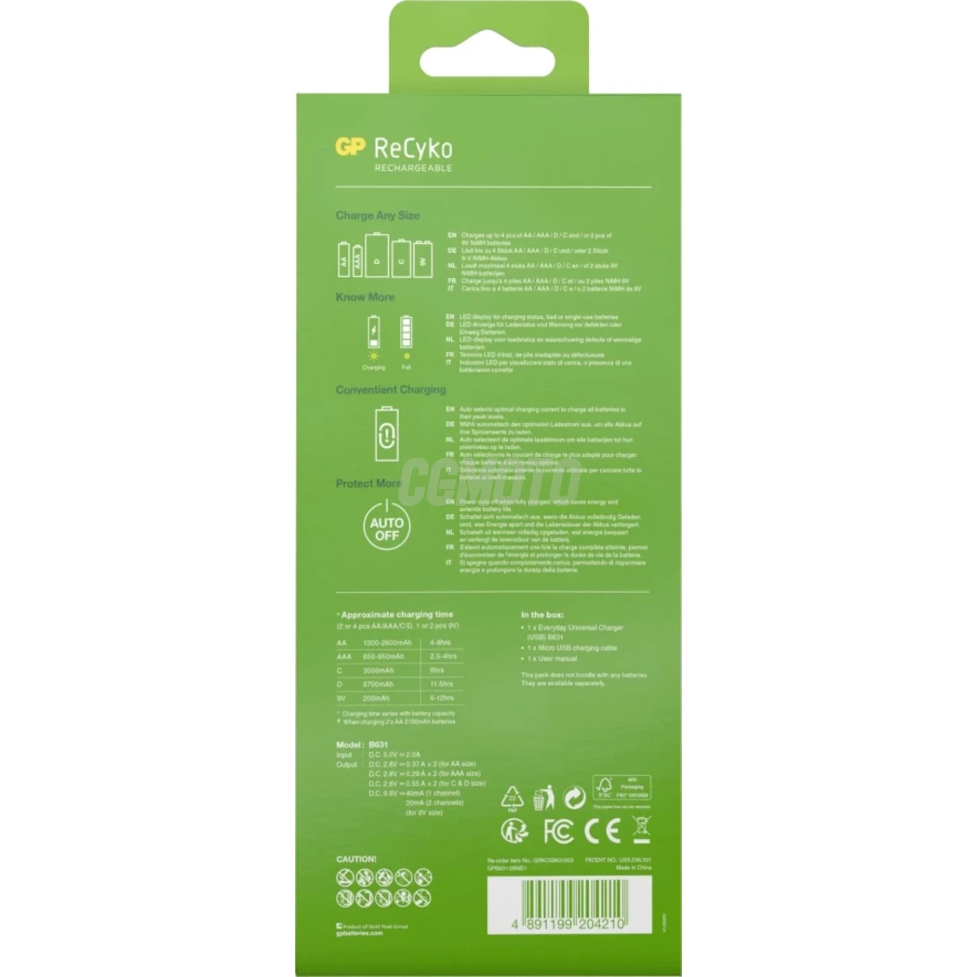 Universal-Ladegerät GP B631 Recharge : AA / AAA / C / D / 9V NiMH - Batterien nicht enthalten