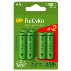 Blister mit 6 Batterien wiederaufladbar Recyko+ AA 2600mAh