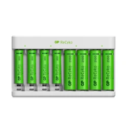 Standard-Ladegerät GP E811 + 8 NiMH-Akkus 4xAA 2100mAh + 4xAAA 850mah